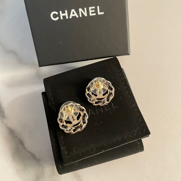 CHANEL 2022 Leather & Crystal CC Stud Earrings - Picture 5 of 7